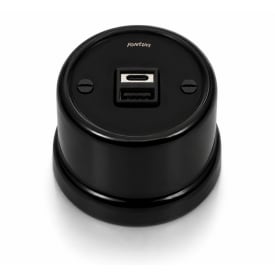 Fontini Garby dobbel USB-lader i porselen uten kabling, A+C, sort
