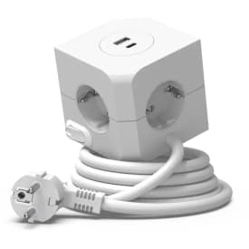 E-line Cube stikdåse, 4 udtag, USB A+C, hvid