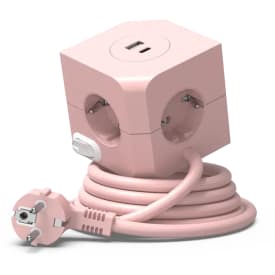 4 stk E-line Cube stikdåse, 4 udtag, USB A+C,lyserød
