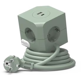 4 stk E-line Cube stikdåse, 4 udtag, USB A+C,grøn