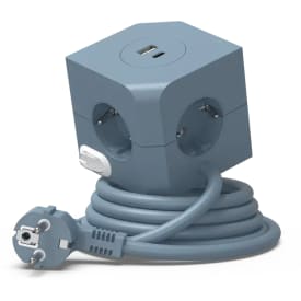 4 stk E-line Cube stikdåse, 4 udtag, USB A+C, blå