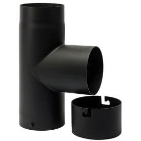 130 mm Metalbestos svart røykpipe. T-stykke 90° med sotskål