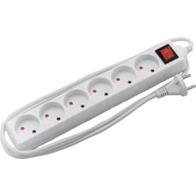 6-stikkontakt U/J med bryter og 1,5 m kabel hvit