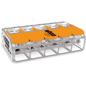 15 stk Samlemuffe 5x0,5-6 mm² transparent med orange pal, serie 221