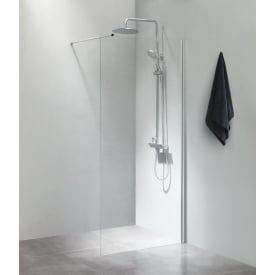 Cassøe SLIM Dusjvegg 70 cm m/Forhengsstang 100 cm, Klart glass/Blank profil