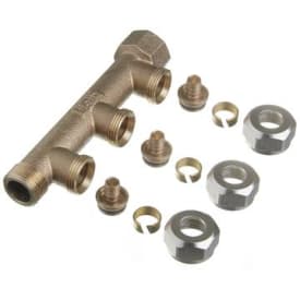 Roth fördelningsrör 3/4”, fast mutter, 3 förgreningar med 15 mm kopplingsmutter