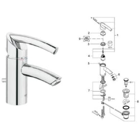 Reservedelsoversikt - GROHE Tenso Servantarmatur 33347