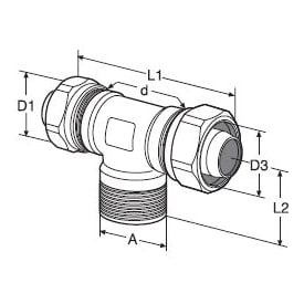 TA Pex tee 22 mm x 1/2" x 22 mm