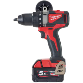 Milwaukee M18 BLDD2 drill, med 2 x 18 V 5,0 Ah-batterier