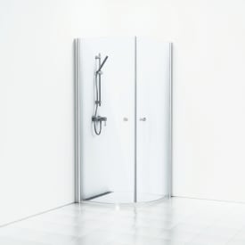 Svedbergs Skoga brusehjørne, 89x89 cm, klart glas, mat aluminium profil