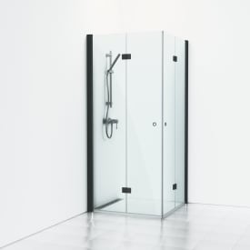Svedbergs Skoga brusehjørne, 89x89 cm, klart glas, mat sort profil