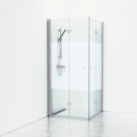 Svedbergs Skoga brusehjørne, 99x99 cm, halvfrostet glas, blank aluminium profil