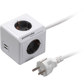 PowerCube stikdåse, schuko, 4 udtag, USB-A