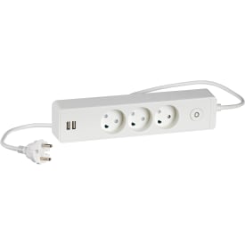 LK Design stikdåse 3 udtag, m/ledning + 2 USB, hvid