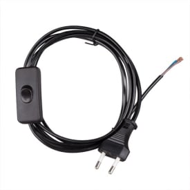 Lampeledning med stik + afbryder, 2 meter, sort