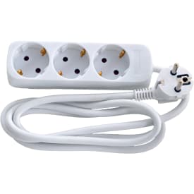 3-uttag Schuko utan strömbrytare och med 3M kabel, vit