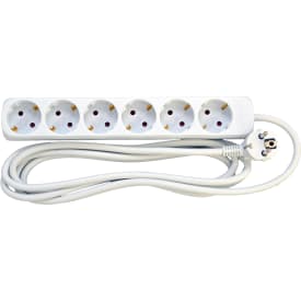 5 st 6-uttag Schuko utan strömbrytare och med 3M kabel, vit