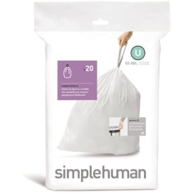 Simplehuman affaldsposer, kode U, 55-80 liter, hvid, 20 stk