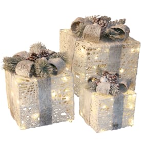 Nordic Winter julklappar med belysning, 3 st, vit