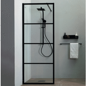 Lavabo Walk in brusevæg, 70 cm, klart glas, mat sort profil