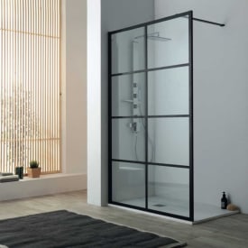 Lavabo Walk in brusevæg, 100 cm, klart glas, mat sort profil