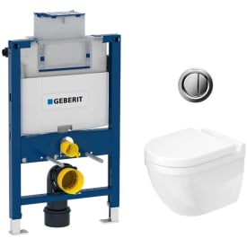 Komplet pakke med Duravit Starck 3 væghængt toilet, Geberit cisterne, trykknappe, og softclose sæde