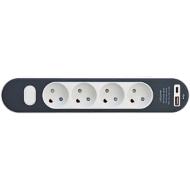 4-Stikdåse med jord og med USB A+C, 1,4m ledning