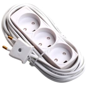 3-stikkontakt U/J med 5M kabel hvit