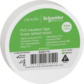 8 stk Schneider PVC isoleringstape, 19 mm x 33 m, hvid