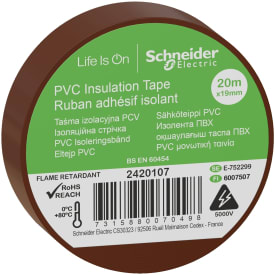 8 stk Schneider PVC isoleringstape, 19 mm x 20 m, brun