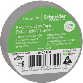 8 stk Schneider PVC isoleringstape, 19 mm x 20 m, grå