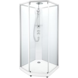 Contura Shower Showerama brusekabine-pakke, 100x100 cm, børstet aluminiums profil, klart/frostet glas