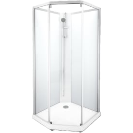 Contura Showerama brusekabine-pakke, 90x80 cm, børstet aluminiums profil, klart/frostet glas