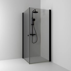 Svedbergs Skoga dusjhjørne, 99x99 cm, røykfarget glass, matt sort profil