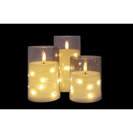 3 LED-scene i røykfarget 3D-flamme og varmhvit lyslenke +6/18 TIMER