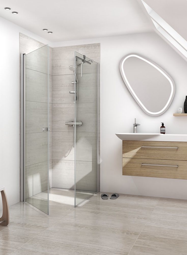 Dansani Match brusedør, model A, 97 cm, klart glas, satin profil