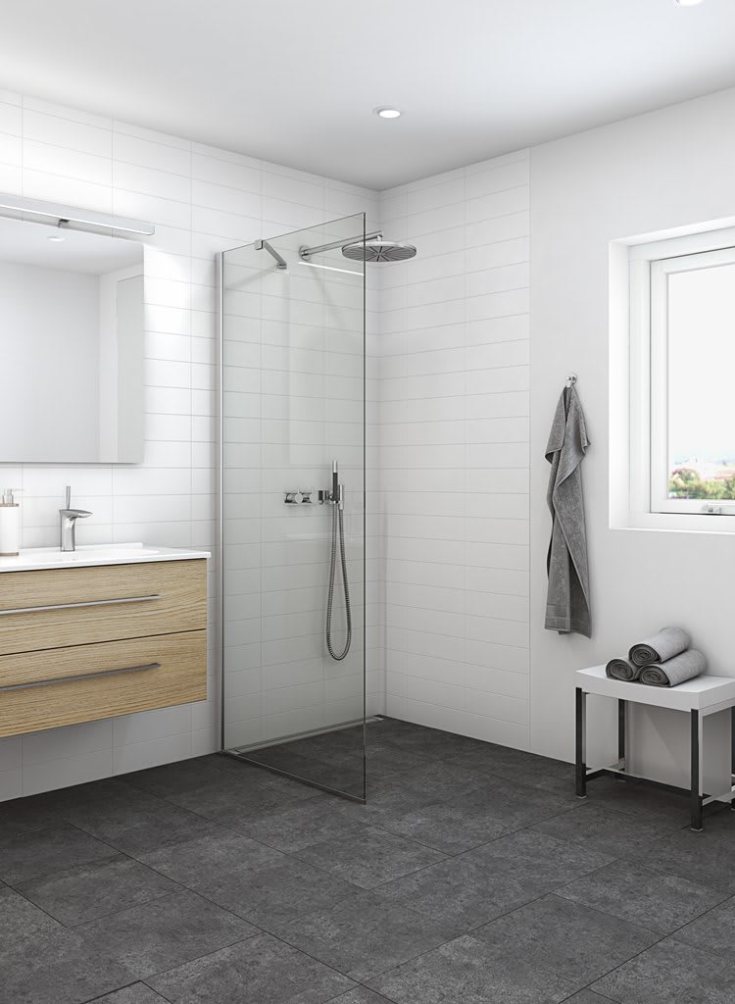 Dansani Match brusevæg, model D, 87 cm, klart glas, satin profil