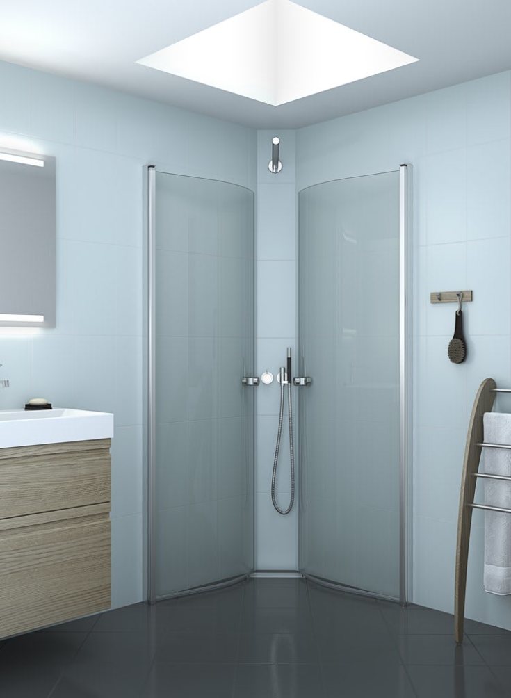 Dansani Match brusedør, model E, 62 cm, klart glas, satin profil