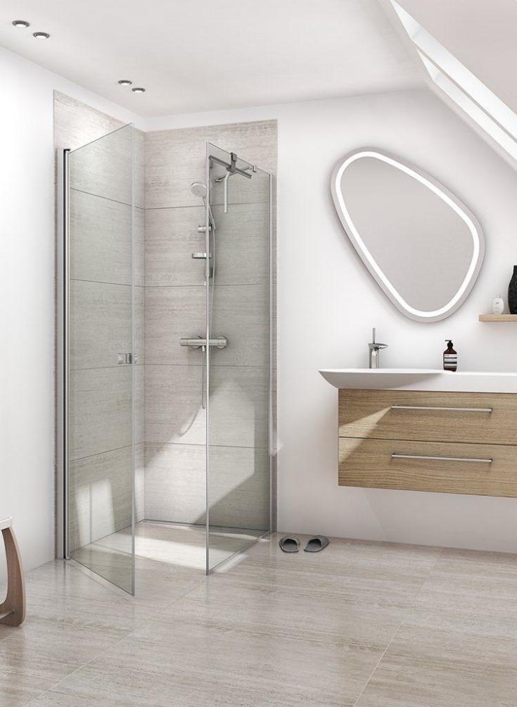 Dansani Match brusehjørne, model A+D, dør og væg, 79x79 cm, klart glas, satin profil