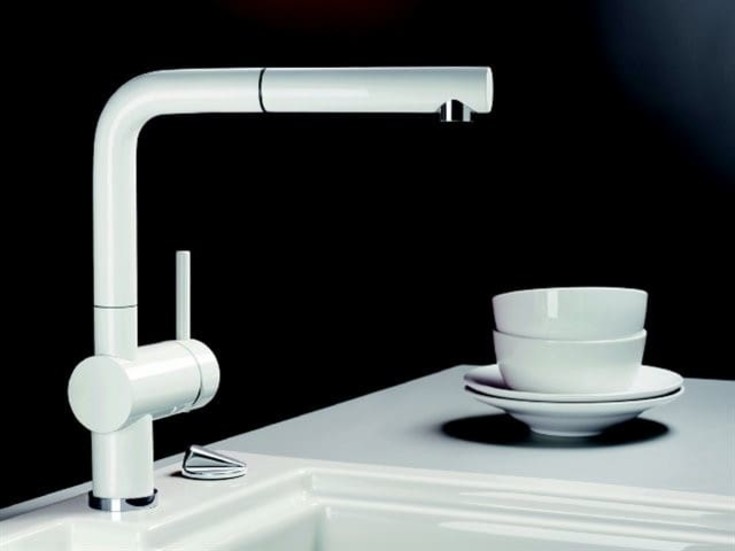 Blanco Linus-S köksblandare, utdragbar pip, vit