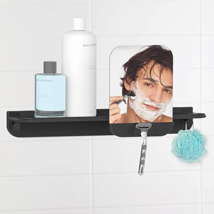 Hefe Glide hylde med spejl, 46x15 cm, sort