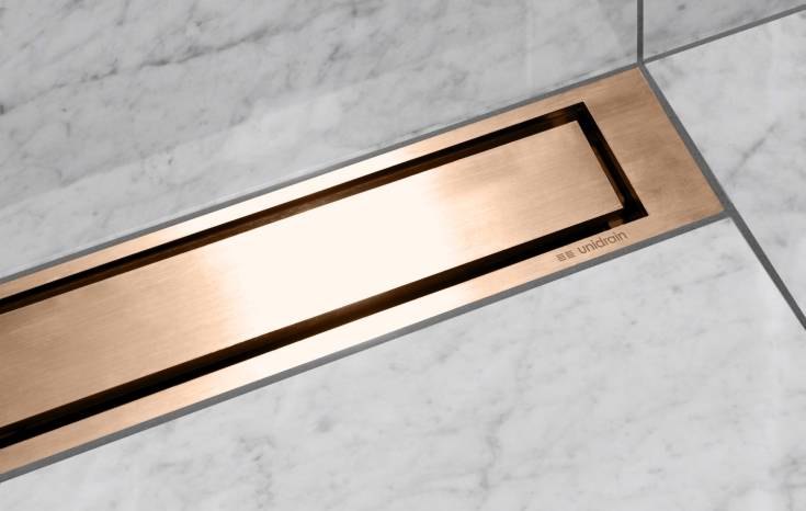 Unidrain HighLine Colour ram, 1000 mm, höjd 10 mm, borstad koppar