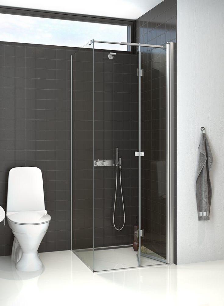 Dansani Match hörndusch, modell B+D, dörr och vägg, 69x69 cm, klart glas, satin profil