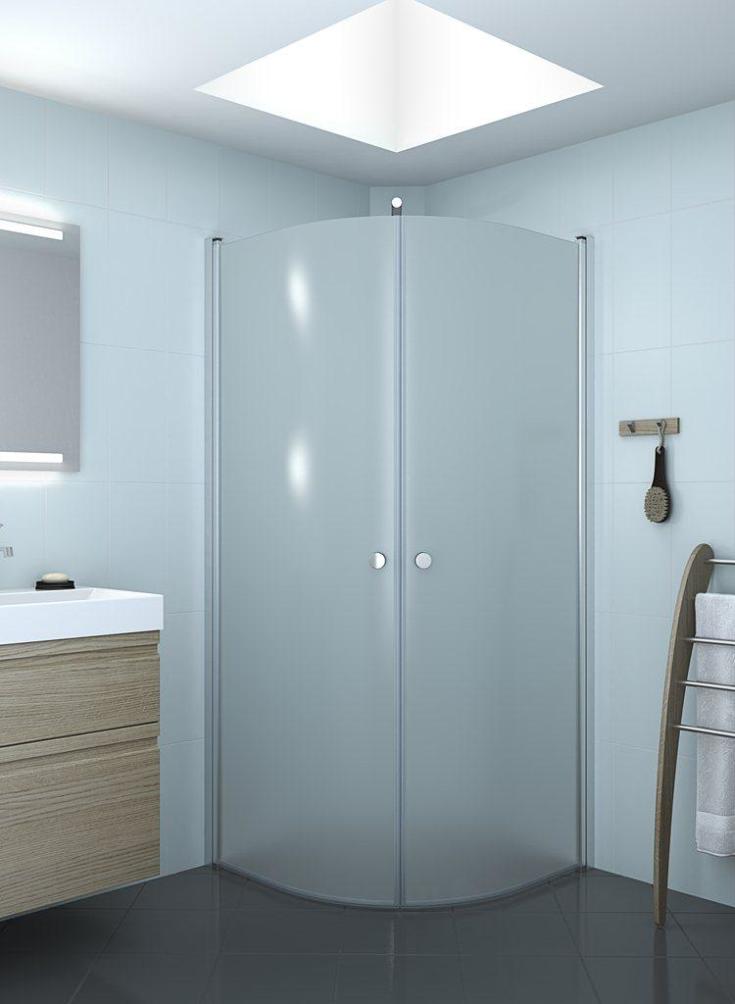 Dansani Match hörndusch, modell E+E, 89x89 cm, frostat glas, satin profil