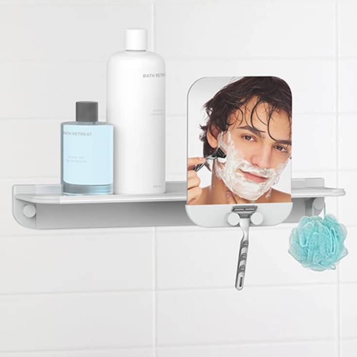 Hefe Glide hylde med spejl, 46x15 cm, lysegrå