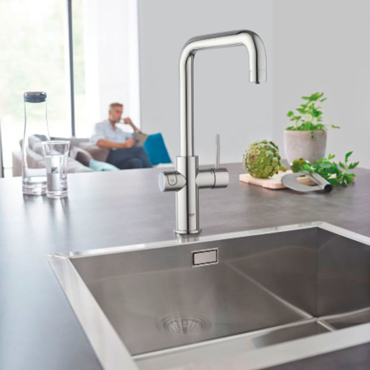 Grohe Blue Home køkkenarmatur, afkølet vand, brus, krom