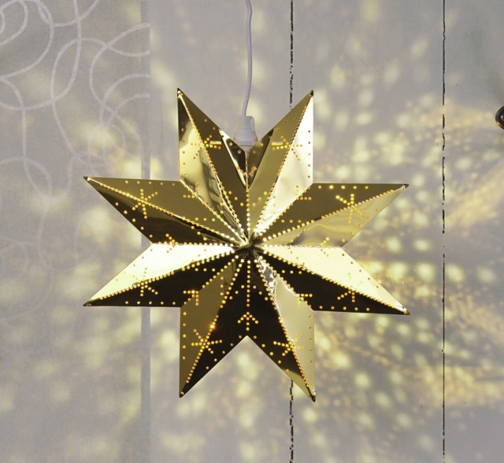 9 stk Star Trading Classic julestjerne med lys, 28 cm, messing