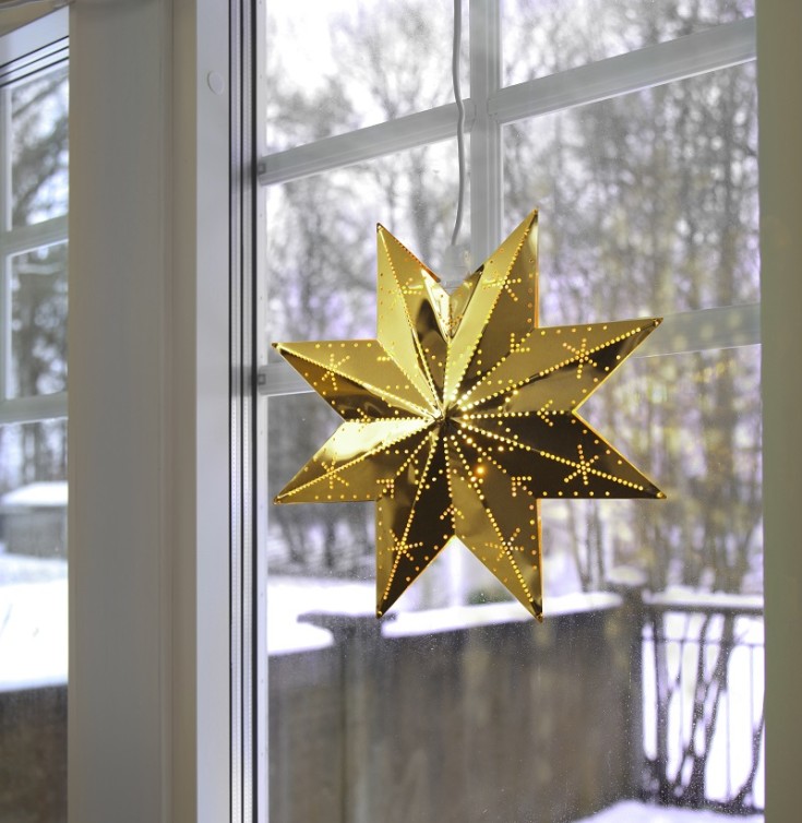 9 stk Star Trading Classic julestjerne med lys, 28 cm, messing