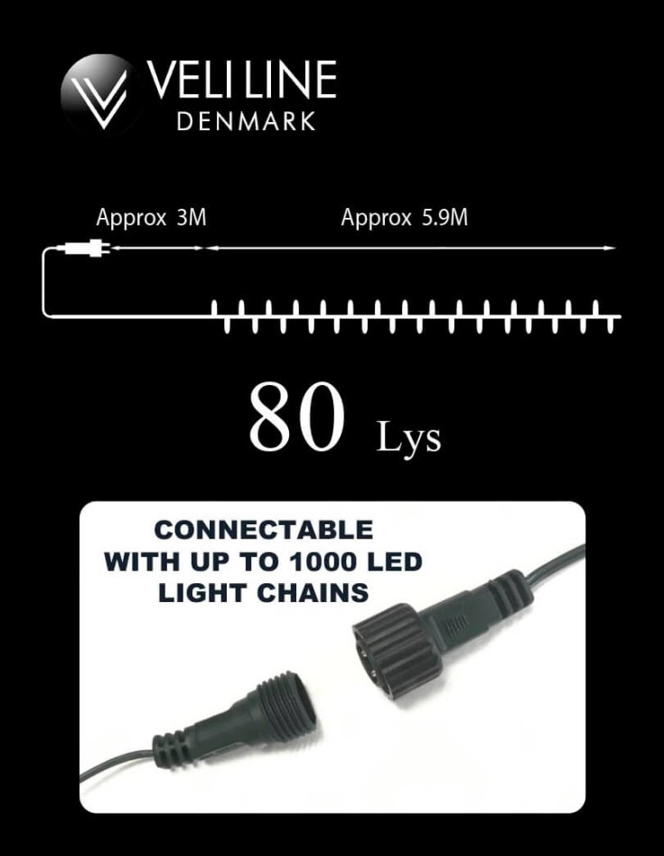 Veli Line ljusslinga, varmt vitt ljus, utomhus, 6 meter