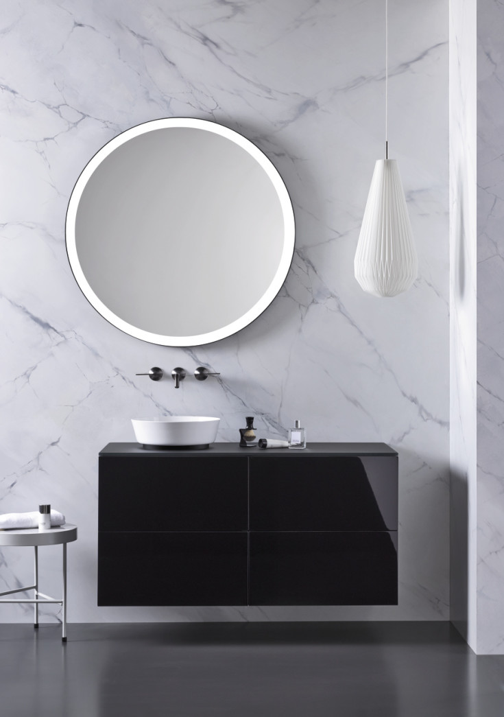 Alape spegel med belysning, dimbar, Ø100 cm, svart